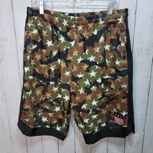 Parish Nation Men's Cotton Green Camo Star Print Shorts Pockets Size XL Logo.